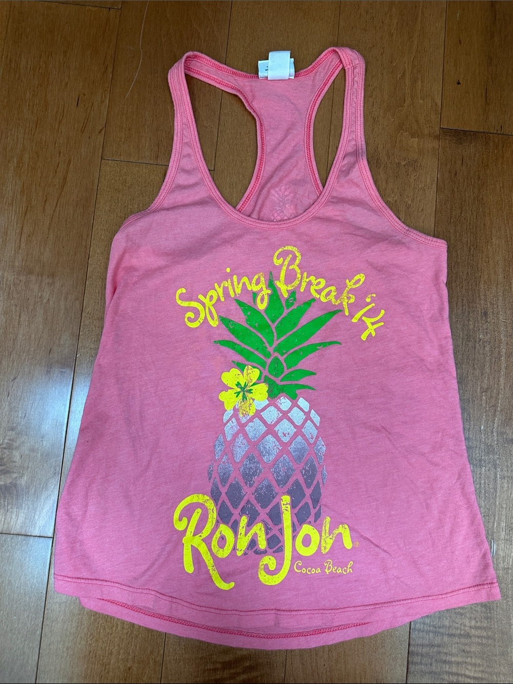 Vintage Ron Jon Surf Shop Coral Pink Pineapple Graphic Racerback Tank